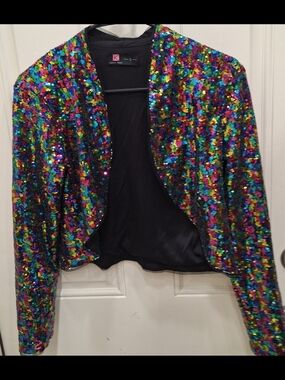 Kensie Rainbow Sequin Cropped Blazer - Multicolor Sparkle